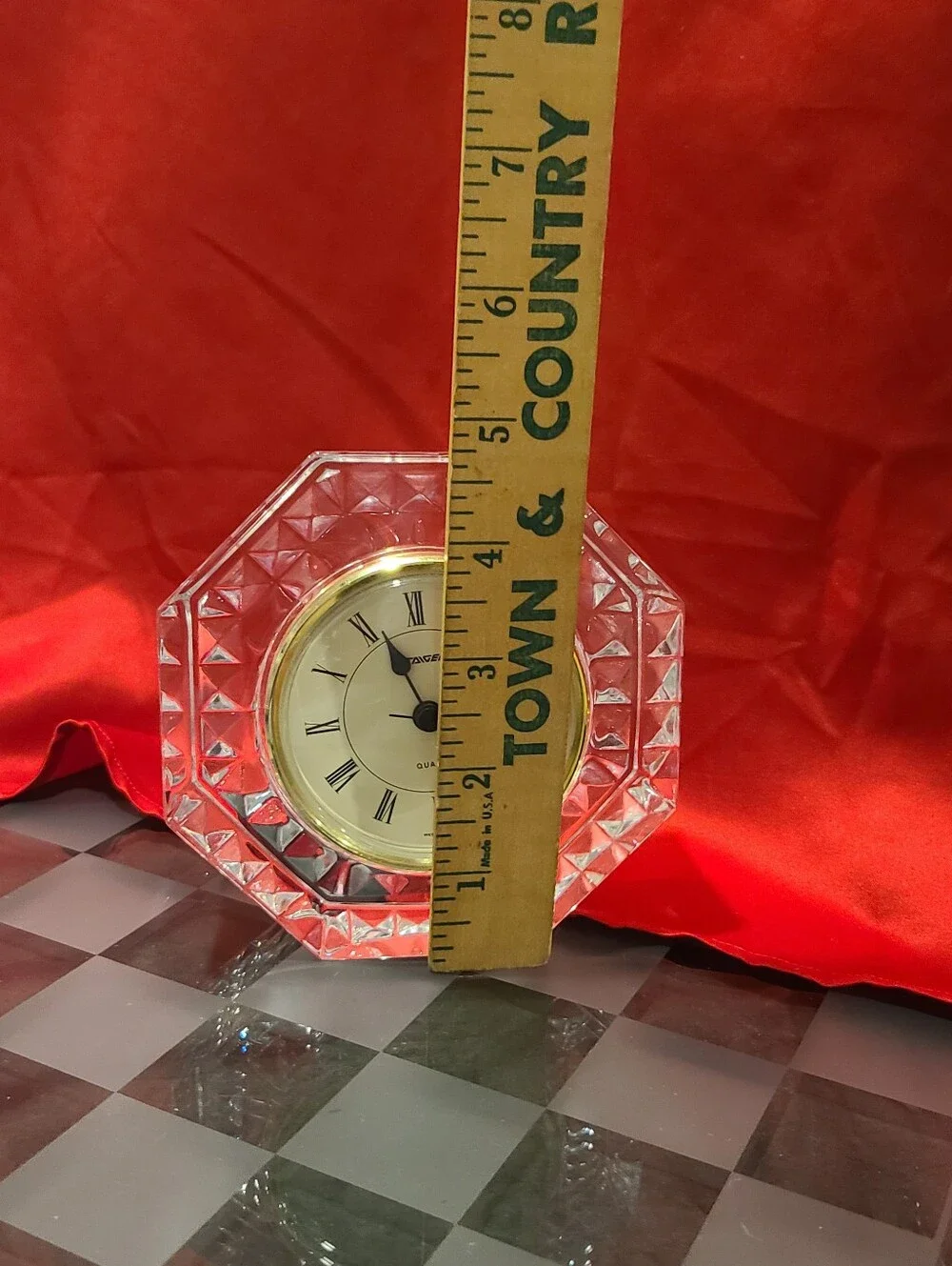 Waterford-Style Crystal Octagon Clock - Clear with Gold Trim
